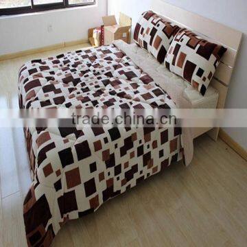 3pcs warm thick plaid printed flannel sherpa filled blanket bedding set fpr winter