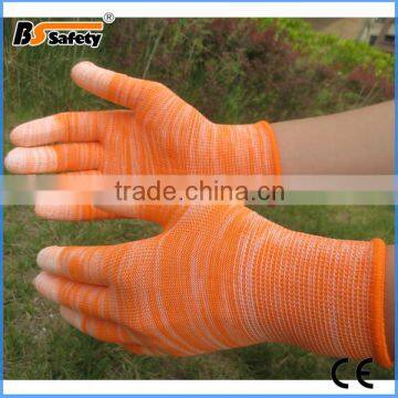 BSSAFETY 13 gauge orange nylon finger pu coated glove