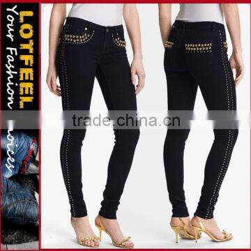 Studded Stretch Denim Leggings women denim skinny jeans (LOTX298)