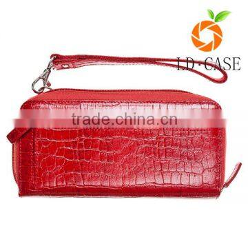 2016 popular RFID protection genuine leather ladies' purse with double zipper