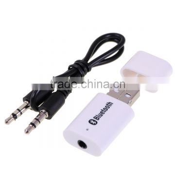 White USB Bluetooth Wireless 3.5mm Stereo Audio Music Receiver Adapter A2DP V1.2