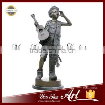 Outdoor Decor Bronze Boy Statue With Guitar Statue