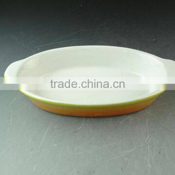 Hot Wholesale Oval Glazed Ceramic Bake Plate With Handles for Daily Use Stock photo-2