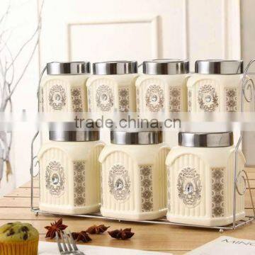 Kitchen Ceramic Canister Set Storage Jar With Stainless Metal Lid & Stand photo-2