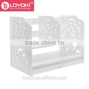 White Openwork Freestanding Book Shelf Desk Top Organization Office Desk Organizer photo-3