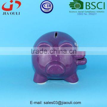 BSCI Audit Factory Simple fashion design ceramic glazed pig shape coin bank, money box