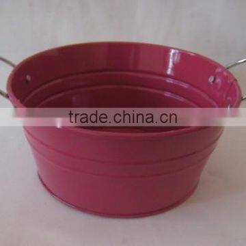 Round Rose Red Double Iron handle Flowerpot