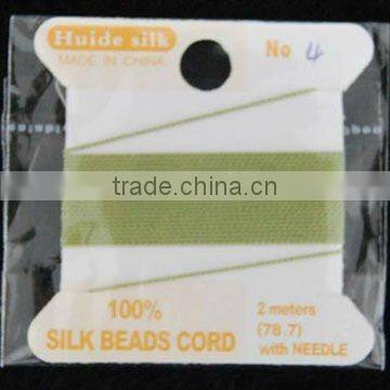 wholesale 0.7mm green100% bead silk threading cord with needle attached