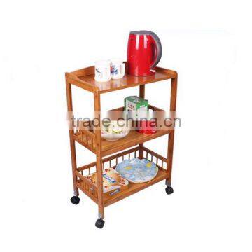 Wholesale Bamboo Kitchen Cart New Mobile Dining Car With Baskets, Shelves and 8-Slot Wine Bottle Holder photo-2