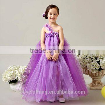 New Pretty For Girls Cheap Costume Pageant Dress Floor Length One Shoulder Tulle Net Flower First Communion Dress 2017 photo-2