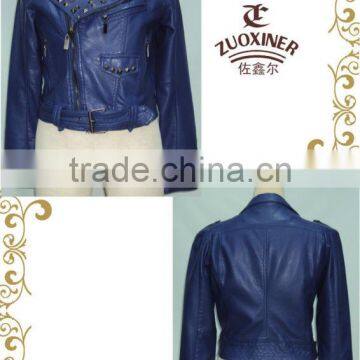 Ladies Pu leather jacket with decoration rivets