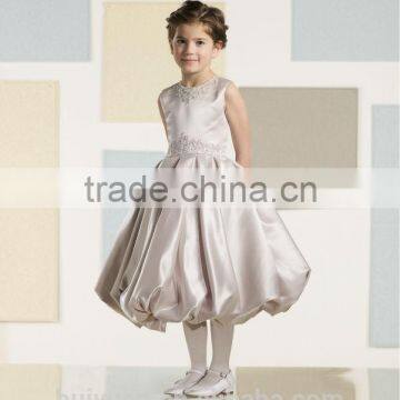 New Designer Baby Gown Satin Round Neck Lace Bow Girl Dress Long photo-2
