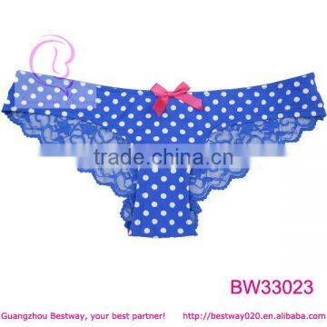 Fashion blue butterfly panties front polka dot & bow back transparent lace panties for women