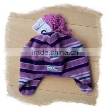 cheap striped polar fleece knitted winter hat factory