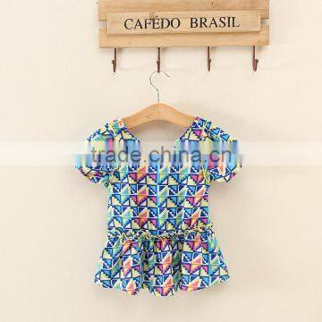 2017 Newest Style Cheap Short Sleeve Cute Blue Baby Girls Suits Summer Girls Dress 2 Piece T-shirt and Pants 2-7 Years Old photo-3