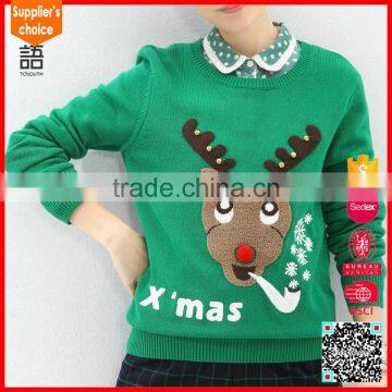 New design jacquard style colorful wool reindeer christmas jumpers