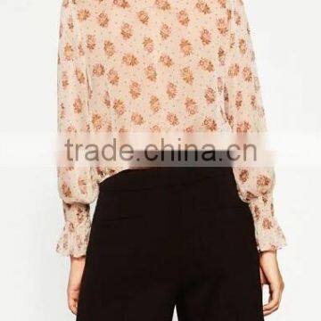 Runwaylover EY2344B Hot Sale 2017 Women Fashion Sleeve Fold Printed Chiffon Blouse photo-3