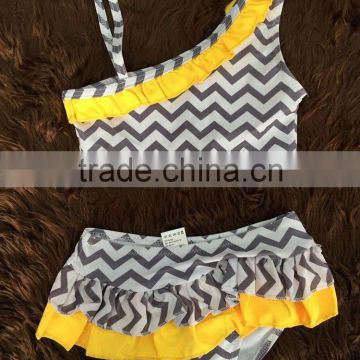 2015 Baby girls swim suit chevron swim suit girls swimming suit chevron swimming suit grey chevron yellow