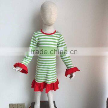 2015 Baby Christmas Deresses Greem Stripe Red Ruffle Baby Long Sleeve Dress YW-161 photo-2