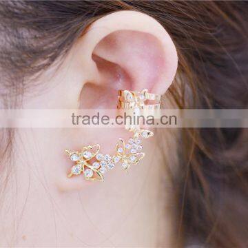 Gold Plated Butterfly Rhinestones Hook Earrings Earring Cuffs