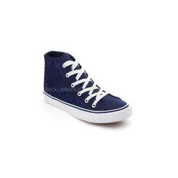 Navy Blue Lace Openwork Design Women\'\'s High-top Flat Sneakers