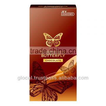 Japan flavored female condoms 'GLAMOUROUS BUTTERFLY Chocolate Flavor 500 ' --- outside top jelly-coated --- 6p