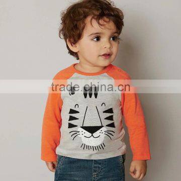 Spring autumn gray printing tiger orange sleeve kids t-shirt printing