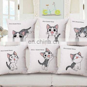 2016 Wholesale Home Decor Digital Printing Cotton And Linen Pillow Cat Cartoon Cushion