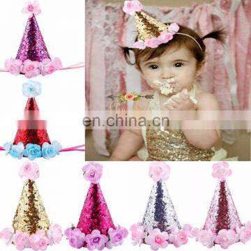 Hot sale Cute flower paillette unicorn elastic headband for kids