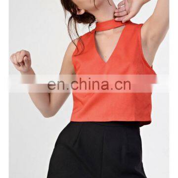 2017 latest fashion Orange Neck Tie Crop Top