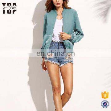 Guangzhou Garments Woman Clothing Color Block Panel Bomber Jacket photo-2