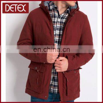 New Arrival Red Cotton Army Mens Parka Jacket With A Hood