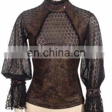 Steampunk Blouse With Jabot Laced See-through Bust Detail and Open Back photo-2