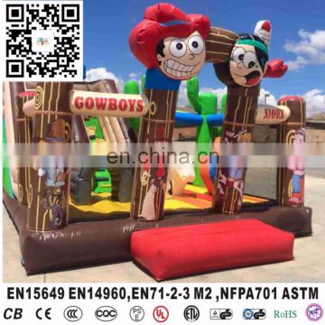 cheap inflatable cowboy bouncy playground with slide and obstacle balloon