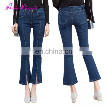 Eaby Hot Sale blue boot cut speakers trousers 2017 latest design pants jeans women