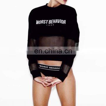 2017 newest black gauze hoodies printed letter t shirt cool girls sports t shirt for girls