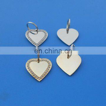 Heart ID Pet Tag Crystal Dog Tag, Gold And Silver Heart Rhinestone Pet Tag