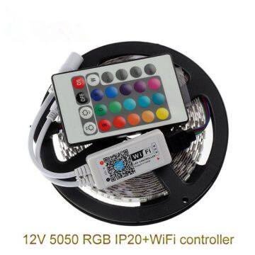 DC12V 5050 RGB LED Strip Set 60LED/m 5M LED Strip 5050 RGB LED tape + Mini 24Key WiFi RGB LED Controller