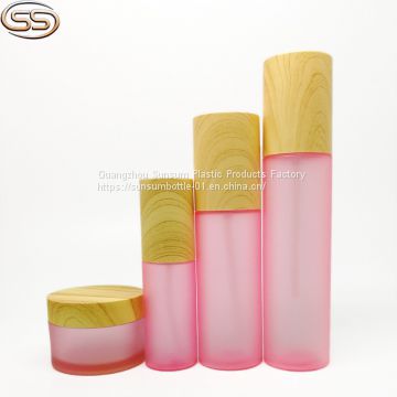 50ml 110ml 150ml Frosted Plastic Cosmetic Packaging Wood Cap Bottle and 50g Cream Jar Bottle