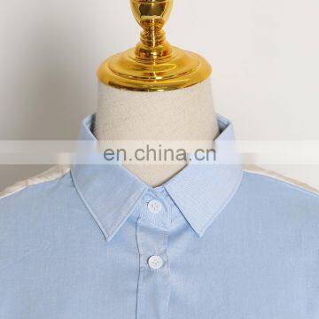 TWOTWINSTYLE Patchwork Hit Color Lapel Collar Long Sleeve Large Size Casual Blouse Female photo-3