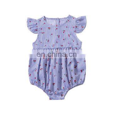 2019 New Flying Sleeve Stripe Baby Jumpsuit Cherry Print Baby Romper For 6m-2t Free Shipping photo-3