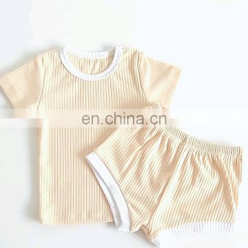 Summer Short Sleeve Organic Cotton Ribbed Baby Pajamas Set Gots