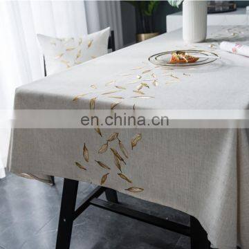 Custom Linen Rectangle Tablecloth Gold Leaf Embroidery Cotton Linen Dust-Proof Table Cover for Party photo-2