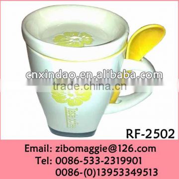 Zibo Made Hot Sale Belly Shape Porcelain Soup Mug Spoon with Custom Printing for Tableware Daily Use