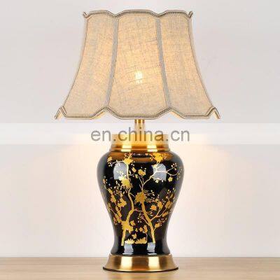 Chinese style ceramic black and white gold table lamp hotel ceramic table lamp