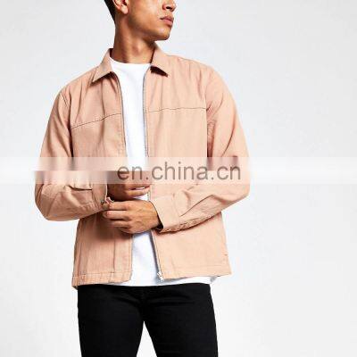 YIHAO Zip Front Long Sleeve Overshirt for Men Single Button Full Plus Size Plain Dyed Customer Design Pink Formal Casual Shirts