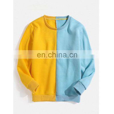 OEM men's loose sports contrast stitching long-sleeved round neck pullover sweater