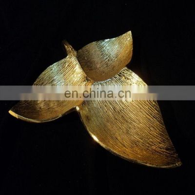 gold plated leaf shape modern shiny bowl