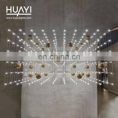 HUAYI Customized Decorative Luxury Fashion Pendant Light Stainless Steel Electroplated Golden Ball Random Combination Led Light