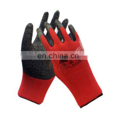 CE Durable Non-slip Breathable 13 Gauge Cotton Liner Crinkle Finish Latex Coated Industrial Work Safety Gloves